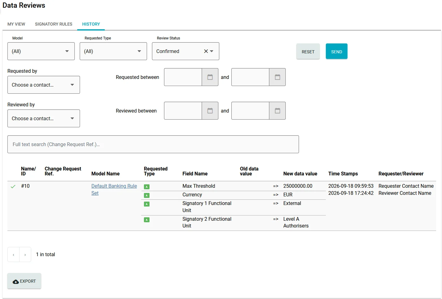 Data Reviews – History tab